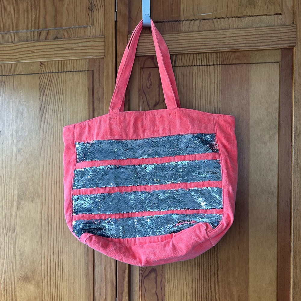 Gap Stylish Coral Tote Bag with Sequin Accents